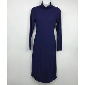 NWT NSR Women's Long Sleeve Ribbed Turtleneck Dress Blue Size M $90 X212